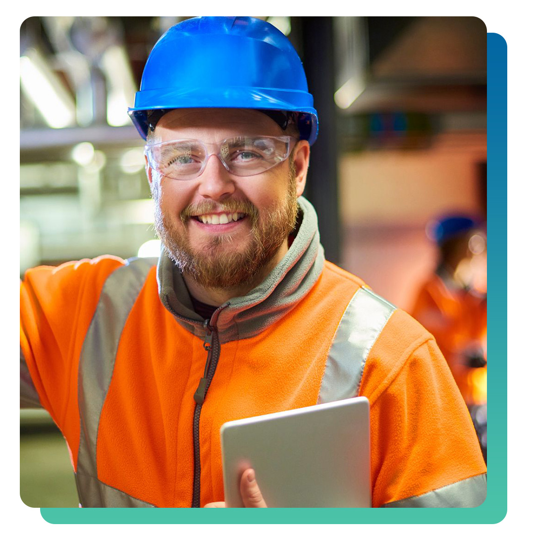 Man with hard hat smiling